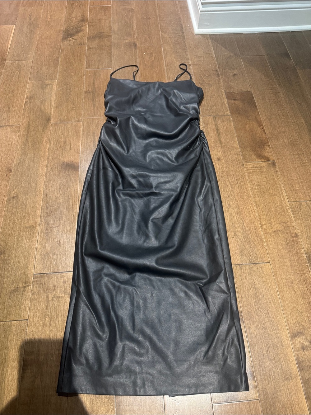 Marciano Black Faux-Leather Midi Slip Dress